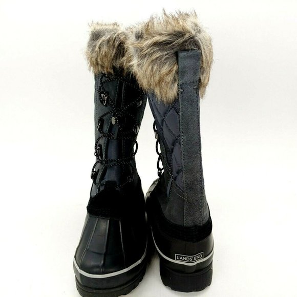 Lands End Womens Alpine Fur Cuff Snow Boots Gray 7 - Picture 3 of 11